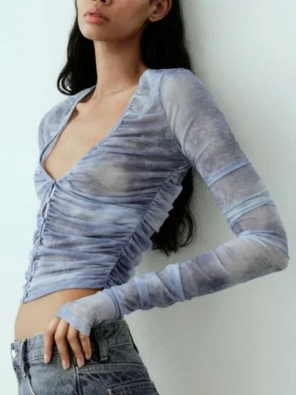 🎉NWOT🎉ZARA Soft Grey Tulle V-Neck Cardigan